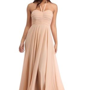 Madeleine Natural Halter Chiffon Dress
